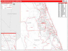 Fort Pierce-Port St. Lucie Metro Area Wall Map Red Line Style 2025